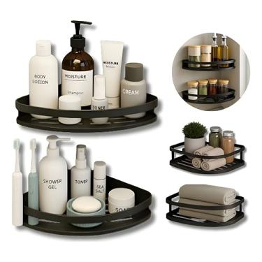 Imagem de Prateleira de Canto para Banheiro, Organizador Adesivo de Parede, 2 Níveis, Suporta 5kg por Nível, Preta