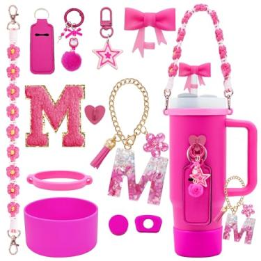 Imagem de XIANGYUAN Conjunto de 11 peças de acessórios para copo Stanley Cup 850 g 1,134 g copo com alça, incluindo alça de alça de garrafa de água, capa de canudo e bota, pingentes de letras de iniciais para