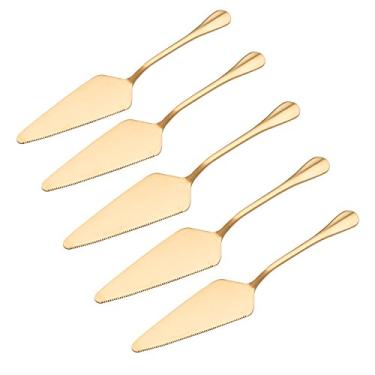 Imagem de Conjunto de servidor de torta de 5 peças da Hfrequence, servidor de bolo de aço inoxidável para festas e casamentos, seguro na máquina de lavar louças, HX032-G, Gold