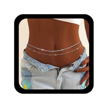 Imagem de Allereyae Corrente de barriga Boho com clipe de papel, corrente de cintura dourada, cintos de cintura em camadas, corrente mínima para o corpo, biquíni ajustável, acessórios para mulheres (dourado1