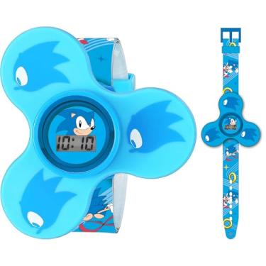Imagem de Relógio Sonic The Hedgehog Kids Fidget Spinner LCD – Design giratório divertido, mostrador digital de hora, pulseira ajustável, giratório destacável, leve e durável, ótimo para crianças – Serve em