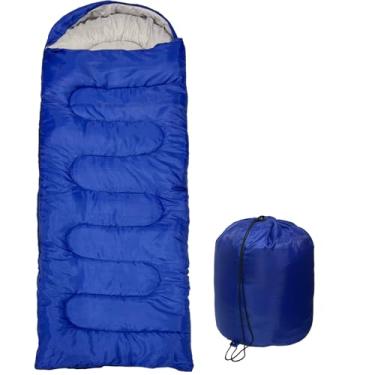 Imagem de Saco de dormir de acampamento para adultos, 3-4 estações, quente e frio, envelope impermeável sacos de dormir para mochilão, caminhadas, viagens ao ar livre, azul escuro, enchimento de 1,8 kg