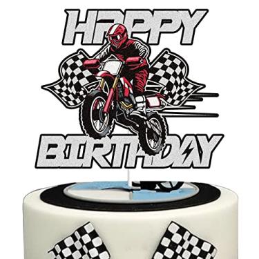 Imagem de Dirt Bike Happy Birthday Cake Topper Black Red Motocross Motorcycle Racing Car Cake Decoration Extreme Sports Themed Party Supplies For Boys Men