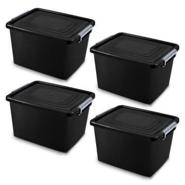 Imagem de Kit 4 Caixas Organizadoras 56 Litros Com Tampa E Trava Preta Robusta G