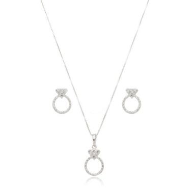 Imagem de Conjunto Colar e Brincos delicado Feminino Prata 925 - Atraktiva Joias