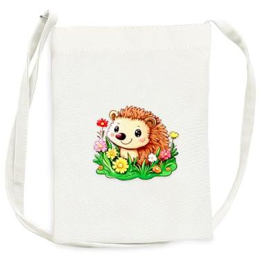 Imagem de BJDAMAI Mini bolsa de lona para adolescentes e meninas, pequena bolsa com alça de ombro para celular, chaves, batom, moeda!, Porco-espinho