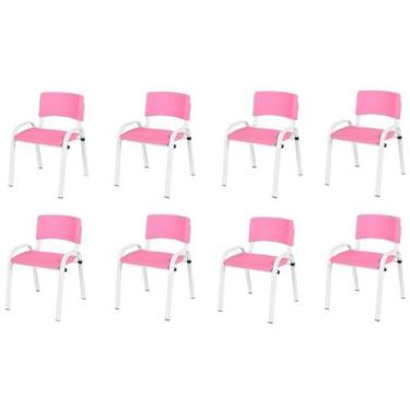 Imagem de Kit 8 Cadeira Iso Infantil Creche, Escola Base Branco Rosa - LAURALAN 