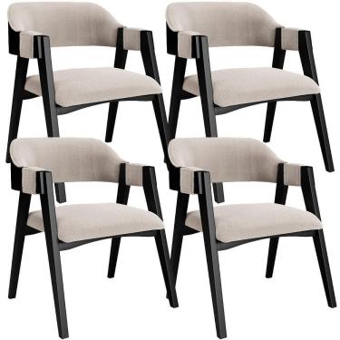 Imagem de Kit 4 Cadeiras Sala De Jantar Estar Living Estofada Suran L02 Preto Bouclê Creme - Lyam Decor