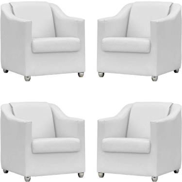 Imagem de Kit 4 Poltronas Mila Corino Cores Pé De Plástico Cromado - Branco Corino