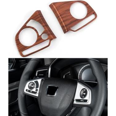Imagem de ANUNFRRE Acessórios de carro aptos para Honda CRV CR-V 2017-2021 e aptos para Honda Civic 10ª geração 2016-2021 ABS grão de madeira interior botão adesivo moldura guarnições (versão de alta