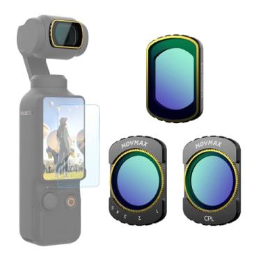 Imagem de Conjunto de filtros MOVMAX Magnetic Black Mist & ND e CPL compatível com DJI Osmo Pocket 3 Creator Combo Acessórios – Pacote com 3 (filtro preto difusão 1/4, ND2-32 variável, CPL) Inclui 1 protetor de