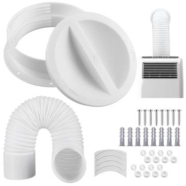 Imagem de Pushglossy Conector de montagem na parede de tamanho duplo de ventilação CA portátil com acoplador de mangueira de exaustão CA para mangueira de 14 e 16,5 cm com mangueira de 14 cm de diâmetro, tampa