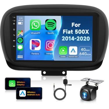 Imagem de 【4G + 64G】 para Fiat 500X 2014-2020 Android rádio estéreo com carro sem fio CarPlay Android Auto, 22.9 cm IPS Touchscreen Car Stereo Bluetooth5.0, GPS, WiFi, SWC, 59UI, 32EQ AI DSP + câmera de backup