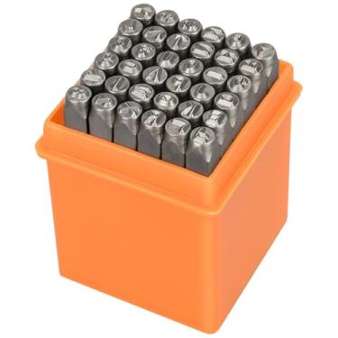 Imagem de Kit de estampagem de metal com 37 peças, conjunto de carimbos numéricos e letras de 3 mm (1/20.3 cm), inclui maiúsculas de fonte artística, perfurador numérico e carimbo de design de coração