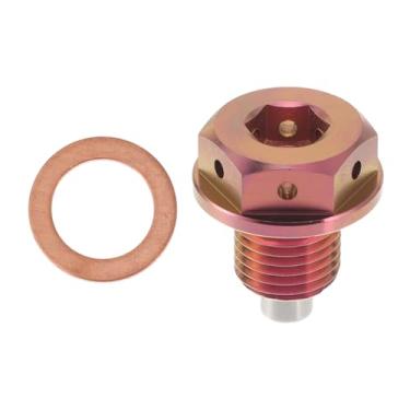 Imagem de REPAIROCK M12 x 1,25 4 mm Bujão magnético de drenagem de óleo de liga de titânio parafuso de porca de drenagem com 1 arruela de cobre rosa 1 peça
