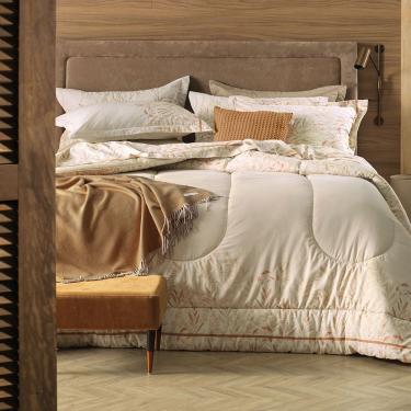 Imagem de Cobre Leito Casal Karsten Com 2 Porta Travesseiros 180 Fios Percal 100% Algodão Jade Bege/Taupe