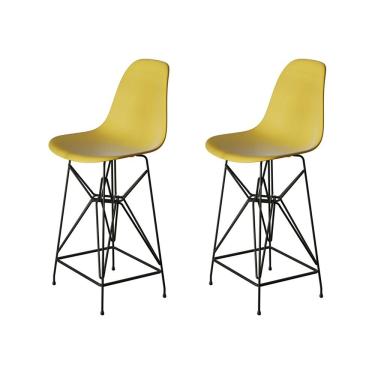 Imagem de Kit 2 Banquetas Bistrô Alta Eames Eiffel Amarela Base Ferro Preto - Cor: Marrom