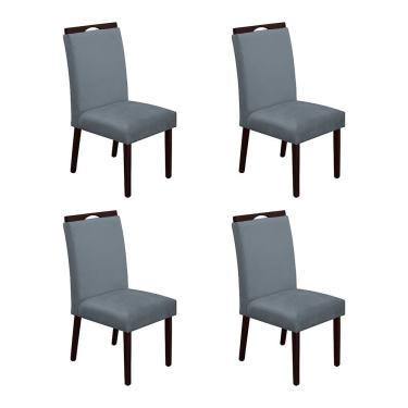 Imagem de Kit 4 Cadeiras De Jantar Madeira Maciça Castanho Premium Heloísa Veludo Cinza - Cor: Cinza