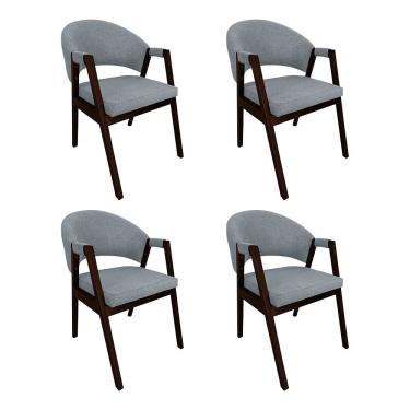 Imagem de Kit 4 Cadeiras De Jantar Madeira Maciça Castanho Premium Helen Linho Cinza - Cor: Cinza