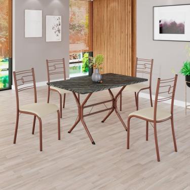 Imagem de Conjunto Sala De Jantar Mesa Retangular 100x60cm Tampo Pedra Ardósia Indiana 4 Cadeiras Paraty Creme - Marrom