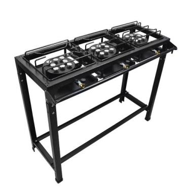 Imagem de Fogão Semi Industrial Grande 3 Bocas Alta Pressão Preto Roa - Metalúrg