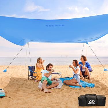 Imagem de ADesign Tenda De Praia À Prova Vento, Abrigo Solar Com 8 Sacos Areia, Pá Areia Grande Para Família, Fps 50+, 1,9 M Altura, Cobertura Externa Fácil Montar Férias, Acampamentos E Piqueniques