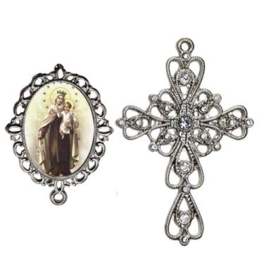 Imagem de Crucifixo Arabesco Terço de Noiva Relicario Nossa Senhora do Carmo Peç