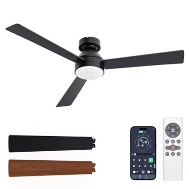 Imagem de VOLISUN Ventilador De Teto Com Luzes, Luz Perfil Baixo 52" E Controle Remoto, Reversível, 3 Circuitos, Regulável, Silencioso, Preto, Ventiladores Embutidos Para Quarto, Interno/Externo