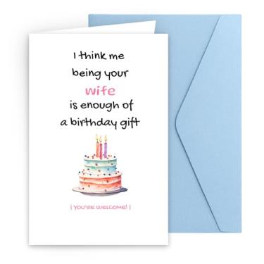 Imagem de Cartão de aniversário engraçado para marido da esposa - Cartão de piada de presente de aniversário hilário - Cartão de feliz aniversário parceiro dele com envelope azul e selo LBWIFE1B-US