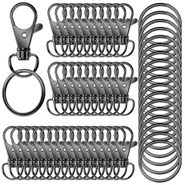 Imagem de Sugiury 50 Peças De Chaveiros Giratórios Premium Com Ganchos Pressão E Argolas, Clipe Chaveiro Metal Argola, 25 Corrente Argolas Para Cordão, Artesanato, Fabricação Joias, Preto, 32 Mm/1,25 Polegada