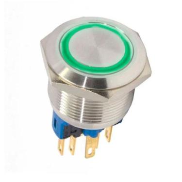 Imagem de Botão Antivandalismo Iluminado 22mm 12VCA Momentâneo Luz Verde Metalte