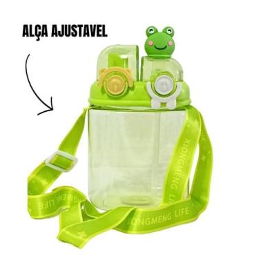 Imagem de Garrafa Infantil Squeeze com Bico e Canudo Bichos Alça Ajustável Botão