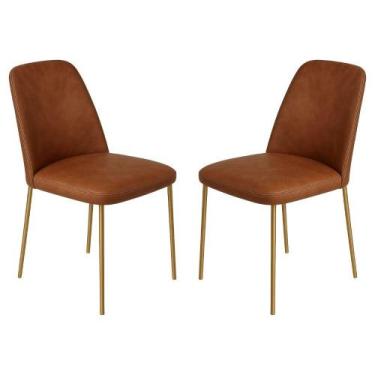 Imagem de Conjunto 2 Cadeiras Londres Couro Caramelo Metal Dourado - Gonçalves D