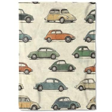 Imagem de coedoaes Cobertor de lã retrô para carro, 127 x 152 cm, cobertores de creme, clássicos, clássicos, com besouro colorido, macio, aconchegante, leve, ideal para cama, sala de estar, casa, decoração de