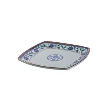 Imagem de Prato redondo retrô doméstico delicado anti-queda de porcelana azul e branca - prato quadrado de 23 cm