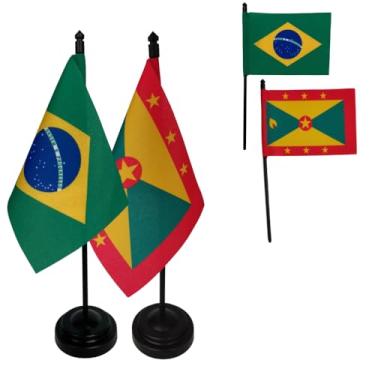 Imagem de Kit Bandeiras de Mesa Brasil e Granada, Base e Haste em Plástico Preto, Tecido Oxford, Uma Face