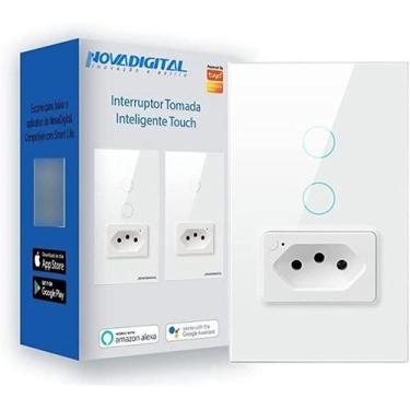 Imagem de Interruptor Tomada 2 Botões Inteligente Touch Tuya Alexa - Novadigital