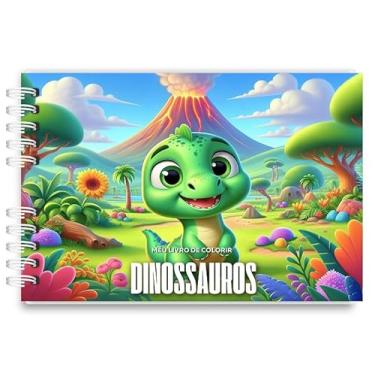 Imagem de Livro De Colorir Dinossauro cute Capa Holográfica 50 Desenhos Folha Grossa Capa Dura Wire-o A5 colorindo dino kawaii
