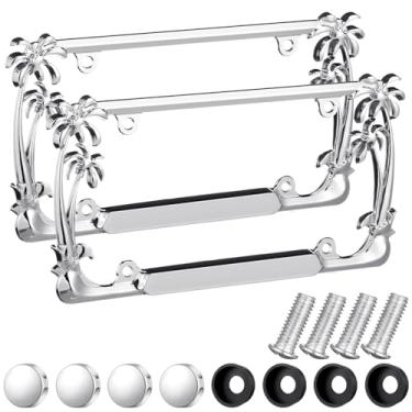 Imagem de MorningRo 2 peças de moldura universal para placa de licença de arame farpado design de coco moldura de placa de licença compatível com molduras de placa de licença padrão para EUA 2 furos com