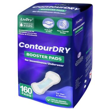 Imagem de ContourDry Booster Pads XL da LivDry, adiciona absorção máxima a fraldas para adultos com design de fluxo contínuo, capacidade de até 4 xícaras, mais cobertura para mulheres e homens, 160 unidades