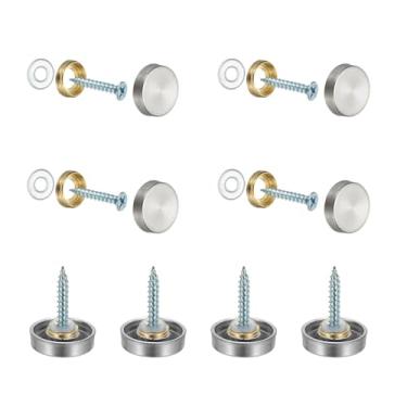Imagem de YELARXI Parafusos de espelho 304 tampas decorativas de aço inoxidável fixadores de pregos, acabamento escovado de 19 mm adequado para ferragens de publicidade de sinal de espelho (8 peças, prata)