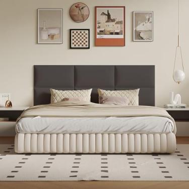 Imagem de Cabeceira montada na parede cinza – encosto de cama estofado modular de 12 peças para camas king e Queen, 61 x 30 cm cada, à prova de som, cabeceira acolchoada fácil de instalar para quartos modernos