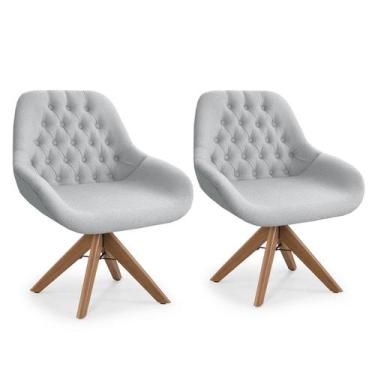 Imagem de Conjunto 2 Poltrona Base Giratória Madeira Capitonê Pandora - Zari Dec