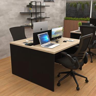 Imagem de Estação De Trabalho Mesa Plataforma Escritório 1200x600 2 Lugares Netmobil Carvalho - Preto