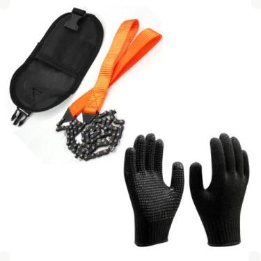 Imagem de Serra corrente manual para camping e luva tricotada preta pigmentada -