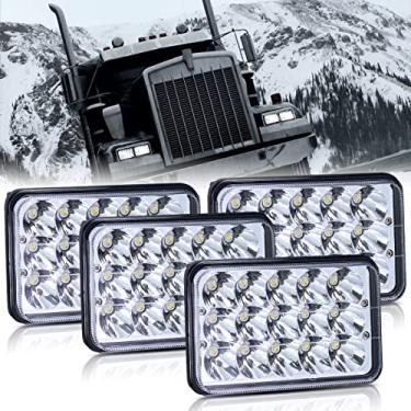 Imagem de BLIAUTO Faróis de LED 4 x 6 aprovados pelo DOT, 4 peças de feixe selado hi/baixo H6545 H4651 H4652 H4656 H4666 H4668 H4642 faróis retangulares para Kenworth T800 W900 Peterbilt 378 379 Chevrolet