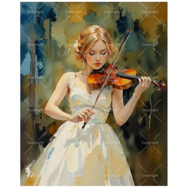 Imagem de Kit de pintura musical por números para adultos - DIY mulher loira tocando violino em branco pintura em tela 40,6 x 50,8 cm, conjunto de tinta acrílica, adequado para iniciantes, arte para decoração