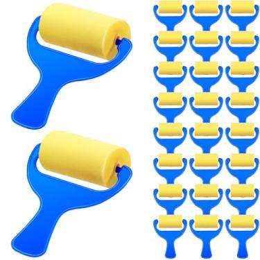 Imagem de Tenceur Rolo de pintura de espuma infantil de 30 peças, rolo de esponja pequeno com pincel de desenho de alça azul para jovens artistas, suprimentos de tinta de aprendizagem precoce reutilizável e