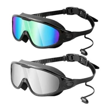 Imagem de simhoa Óculos de natação 2 peças com protetor auricular, óculos de natação para adultos à prova d'água com estojo de armazenamento, piscina, visão ampla, Multi E Prata