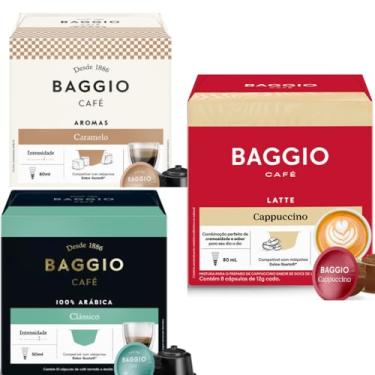 Imagem de kit Café Baggio com 28 Cápsulas de Café Compatíveis com DG Sabores Cappuccino e Caramelo e Classico
